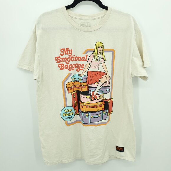 Steven Rhodes My Emotional Baggage Crew Neck Short Sleeve Unisex T Shirt L Cream - Picture 2 of 13